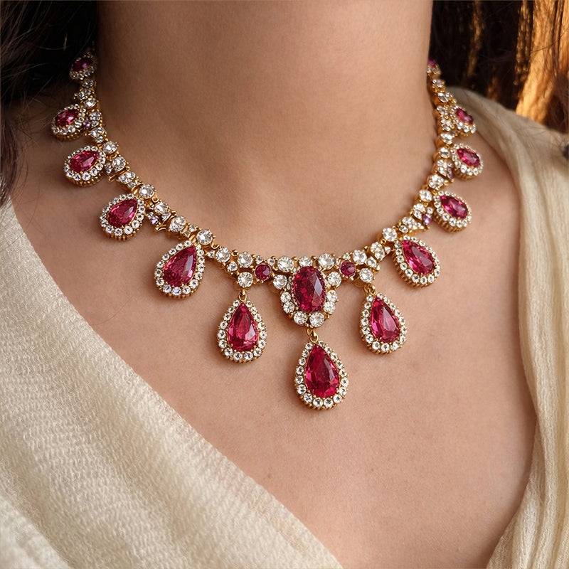 Royal Crimson Drop Necklace in Gold & Platinum