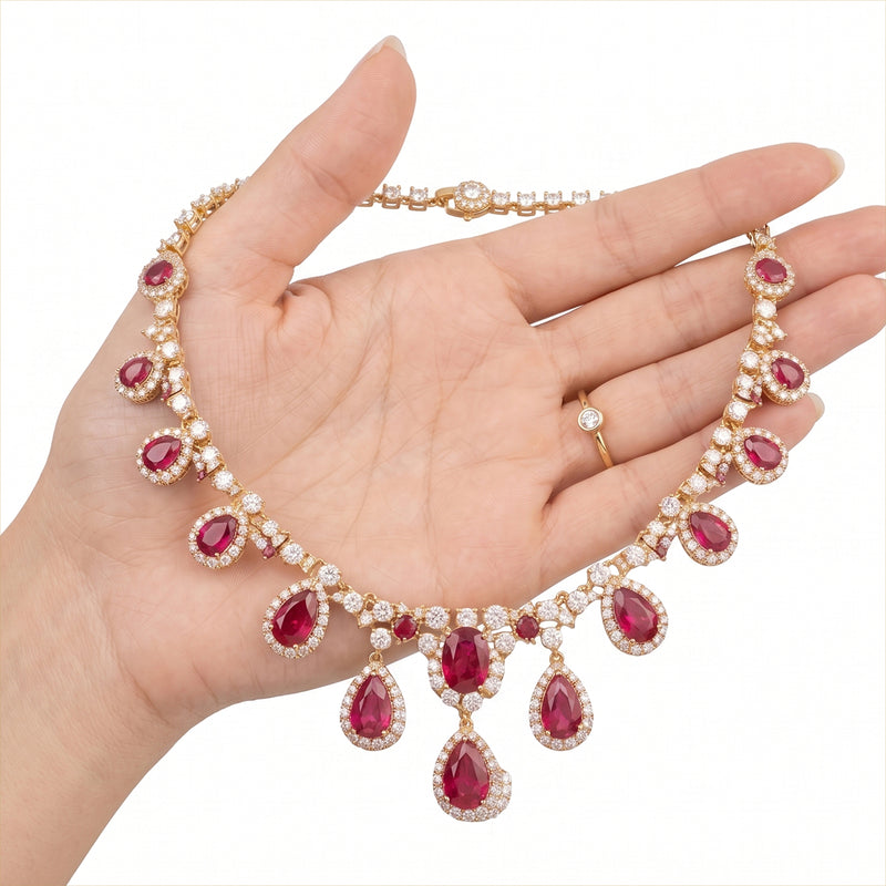 Royal Crimson Drop Necklace in Gold & Platinum