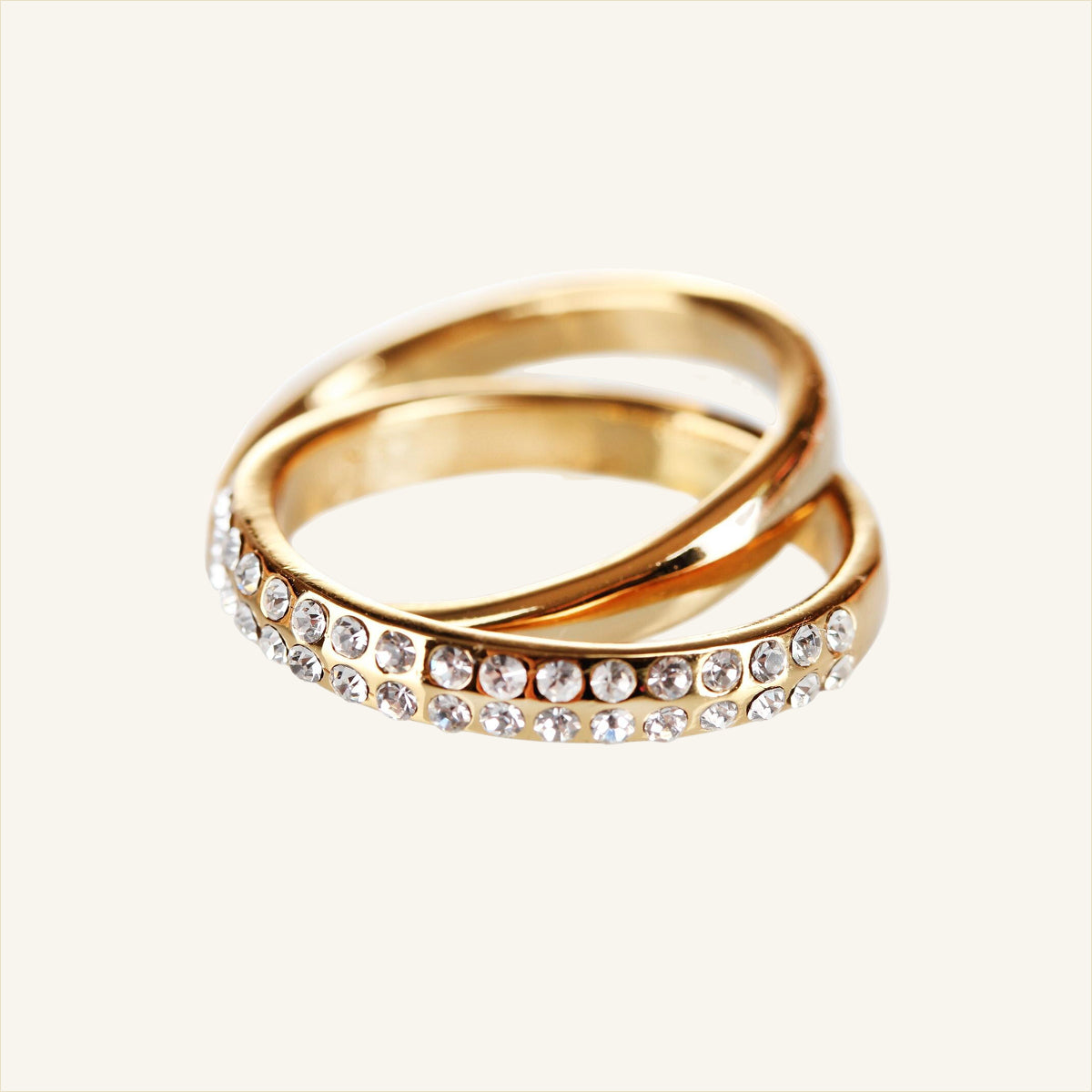 Crystal Pavé & Polished Gold Stacking Ring Set