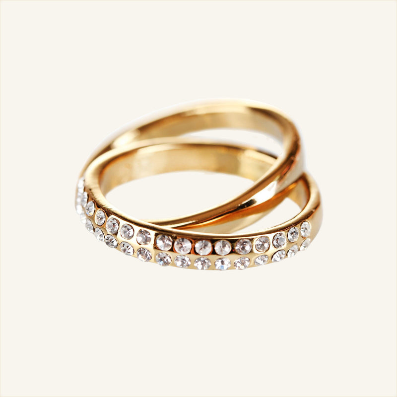 Crystal Pavé & Polished Gold Stacking Ring Set